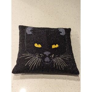 Pier 1 Spooky Black Cat Beaded Accent Pillow Jeweled Halloween Decor 12X12
